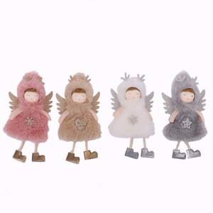Set of four plush Christmas angel doll ornaments with wings for holiday tree decoration