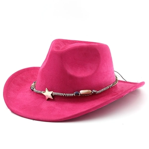 Fuchsia suede western cowboy hat with curved brim and star beaded decorative band
