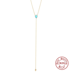 Elegant S925 sterling silver Y-shaped necklace with turquoise teardrop pendant detail