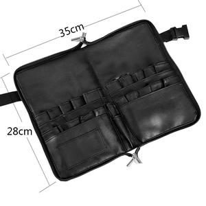 Detailed interior of large black 40-hole makeup brush case with measurements 35cm x 28cm