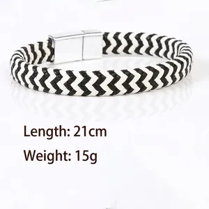 Detail showing 21cm woven leather bracelet with magnetic clasp and 15g lightweight design