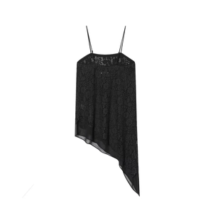 Women's chic black lace camisole with chiffon patchwork and asymmetrical hemline
