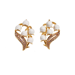 Elegant lily of the valley earrings with white enamel and sparkling crystal details
