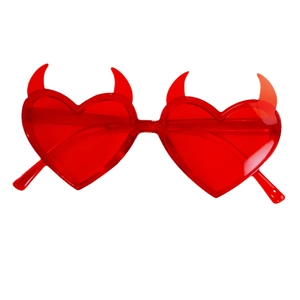 Red heart-shaped devil horn sunglasses for parties featuring UV protection and retro design