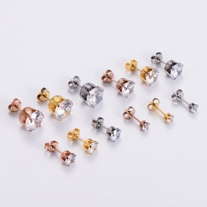 Ensemble de boucles d'oreilles classiques en zircone cubique ronde, or rose et argent