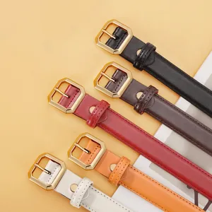 Women Fashion Thin PU Leather Belt High-End Geometric Alloy Pin Buckle Decorative Waist Belt For Dresses Jeans All-Match Casual Style