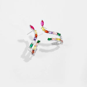 Elegant S925 sterling silver snake-shaped stud earrings with colorful zircon gemstones