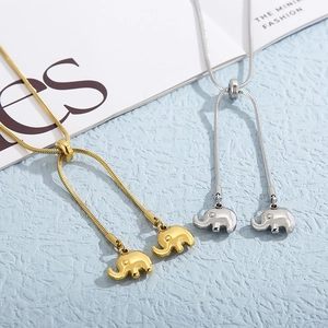 Adjustable snake chain necklaces with elephant pendants in gold and silver finish
