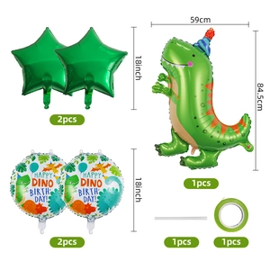 Dinosaur birthday party decoration set with green star and dino foil balloons
