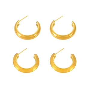 Chunky gold C-shaped titanium steel stud earrings with a smooth polished finish