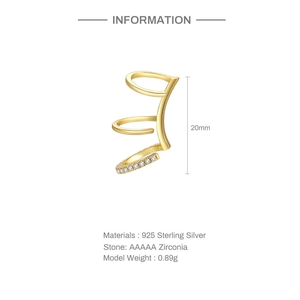 Detail of S925 sterling silver gold ear cuff with marquise zirconia and 20mm dimensions