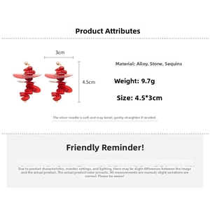Detailed size specifications and material attributes of red sequin tassel earrings