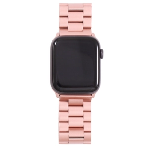 Detailed close-up of rose gold stainless steel three-bead band for smartwatches