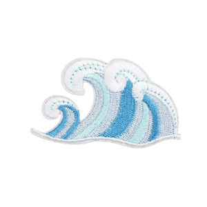 Exquisite blue sea wave embroidery patch with detailed stitching and layered silk texture