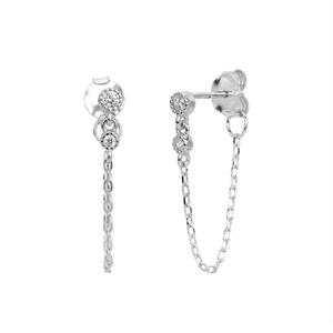 Détail de boucles d'oreilles pampilles en argent 925 avec zircons blancs scintillants