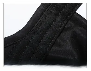 Detail of internal sweatband on black baseball cap showing double-needle stitching