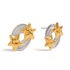 Star earrings in silver hoops with gold star charms made of durable stainless steel