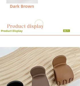 Detail of matte hair claws in earth tones displayed on a minimalist wooden tray