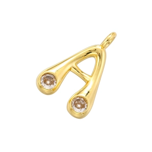 Minimalist 18K gold plated copper letter A pendant with clear sparkling gemstones