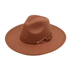 Classic 9.5cm wide brim wool felt fedora with stylish leather belt and golden buckle