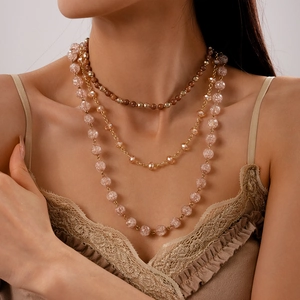 Vintage multilayer necklace with champagne acrylic beads and crackle glass accents