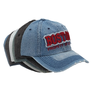 Casquettes de baseball en jean délavé avec broderie Boston en plusieurs coloris