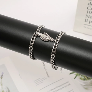 Magnetic Handshake Couple Bracelets Titanium Steel Alloy Chain Jewelry For Lovers Daily Dating Gift Silver Color Jewelry