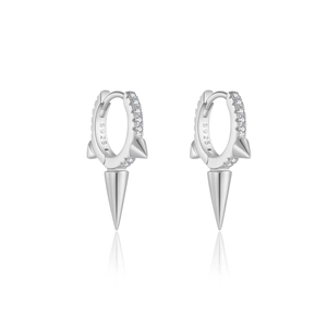 S925 sterling silver hoop earrings featuring spiked cone charms with zircon inlay