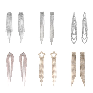 Rhinestone Tassel Dangle Earrings For Women Alloy Zirconia Long Fringe Star Geometric Wedding Party Prom Accessory