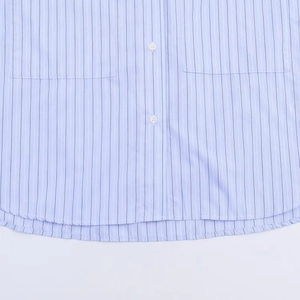 Light blue striped shirt with double chest pockets and curved hem in high quality cotton