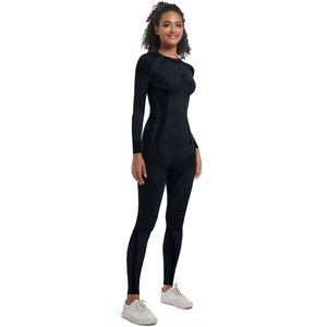 Detail of black thermal base layer set with seamless compression knit and breathable texture