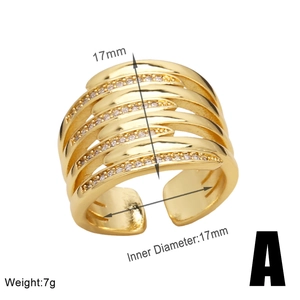 Detail view of double layered gold ring with 17mm inner diameter and zircon stones