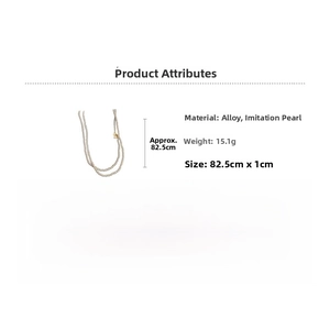 Detail view of double-layer faux pearl necklace with alloy clasp measuring 82.5cm