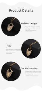 Detail of 18K gold-plated lock pendants with micro-pave CZ stones and embossed icons