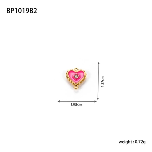 Fashionable pink enamel heart pendant with gold beaded edge and zircon stone inlay