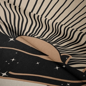 Japanese retro wall tapestry featuring celestial wave patterns and star geometry motifs