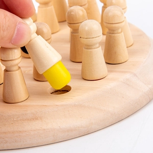 Wooden memory chess game set for kids training focus and memory skills with yellow pieces