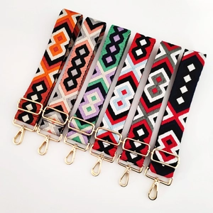 5cm adjustable wide shoulder strap for bags with rhombus jacquard pattern and gold hooks