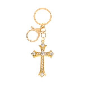 Minimalist gold cross keychain pendant with sparkling rhinestones for bags and accessories