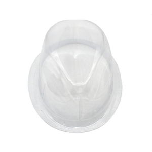 Close-up of a clear PVC hat stand for preserving the shape of caps and fedoras