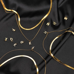 Double-layered gold titanium steel snake chain necklaces with crystal letter pendants