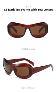 Vues de face et de profil de lunettes de soleil sportives bouclier avec monture de couleur thé