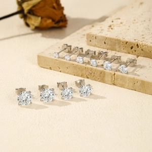 Classic 2ct moissanite stud earrings in S925 sterling silver with round and square stones