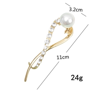 Elegant gold-tone hair clip with rhinestones and faux pearl 11cm length design