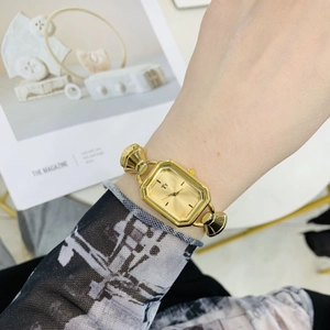 Elegante goldene Damen-Quarzuhr mit Gliederarmband und minimalistischem rechteckigem Zifferblatt