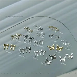 Set of 20pcs mixed alloy bow nail charms in gold and silver for 3D manicure art