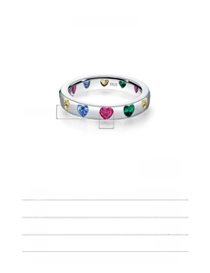 Detailed size specifications for S925 sterling silver ring with colorful heart zircon stones