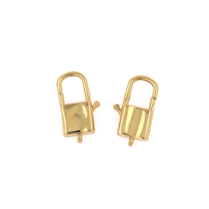 Close-up of 18K gold plated padlock shaped spring clasps for DIY jewelry making