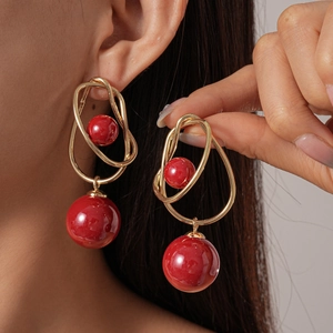 Geometric Winding Double Bead Dangle Earrings With 925 Sterling Silver Earring Post Copper Acrylic Artistic For Women