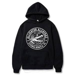 Men Alligator Alcatraz Graphic Hoodie Long Sleeve Pullover With Kangaroo Pocket Retro American Fleece Lined Sweatshirt
